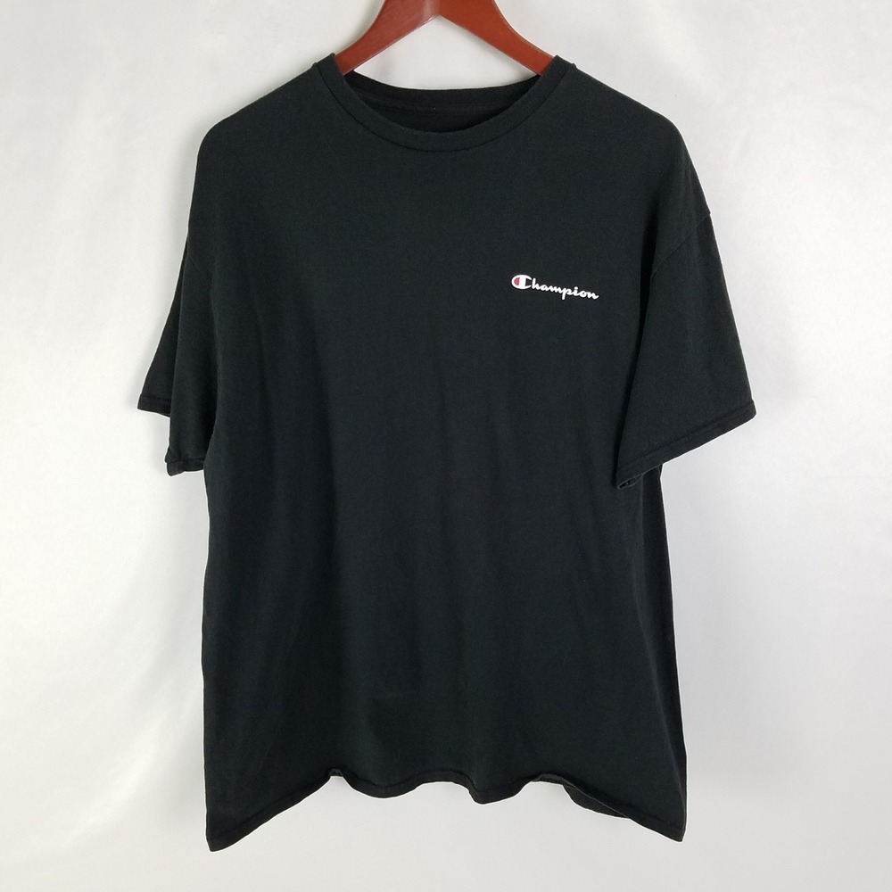 Champion T Shirt Mens 1XL Black Cotton Short Sleeve Casual Cotton Tee